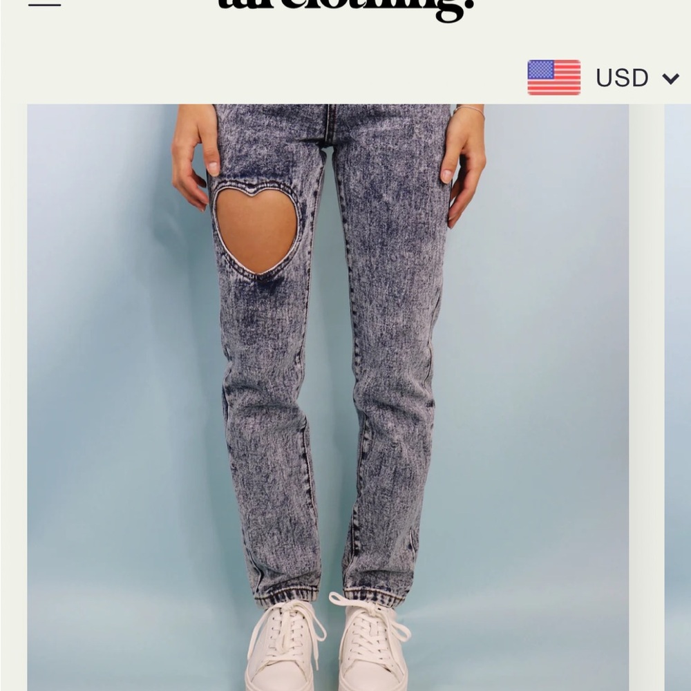 TAL Jeans Blue Acid Wash Straight Leg Jeans with Heart Cutout